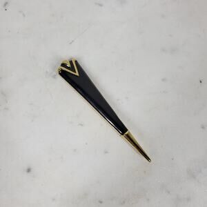 Monet Vintage Enamel Brooch Pin Black Gold Tone Art Deco Statement Jewelry